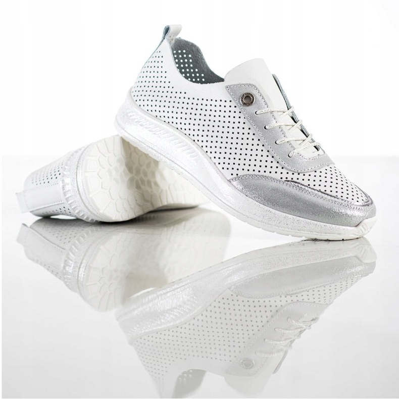 Goodin Baskets en cuir blanc et argent blanche 1