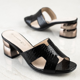 Goodin Pantoufles noires à talon décoratif 1