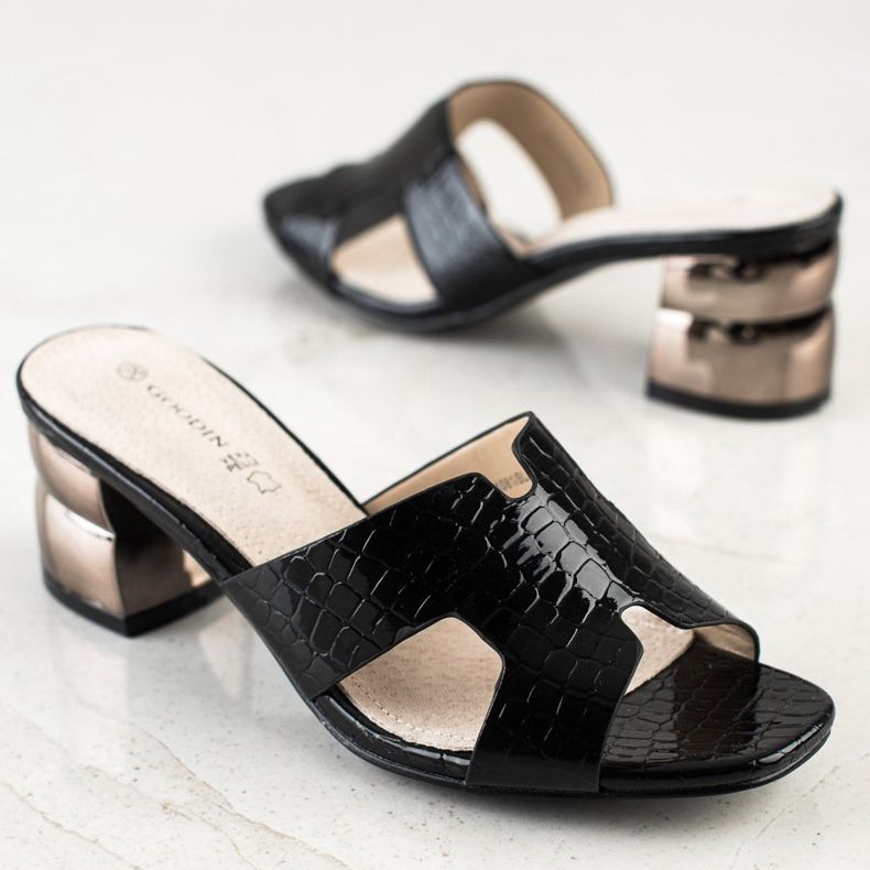 Goodin Pantoufles noires à talon décoratif 1