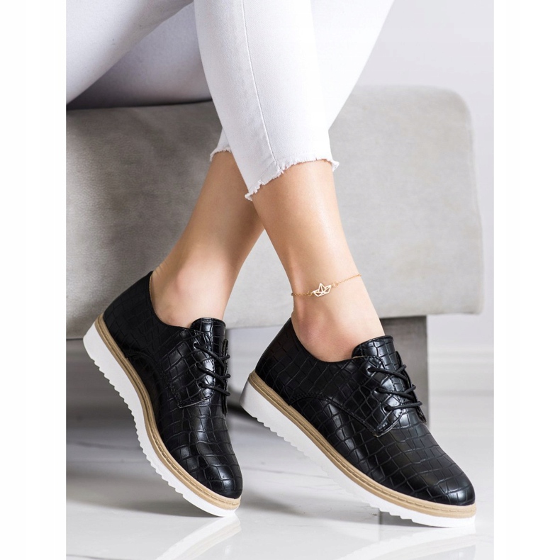 SHELOVET Chaussures noires à imprimé serpent 2