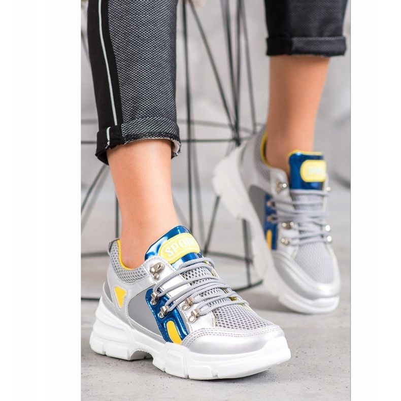 Bella Paris Baskets mode avec maille gris multicolore 1