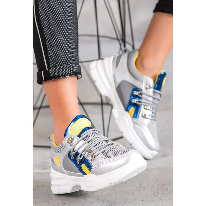 Bella Paris Baskets mode avec maille gris multicolore 2