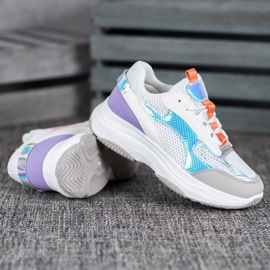 Bona Baskets blanches avec maille violet gris multicolore 2