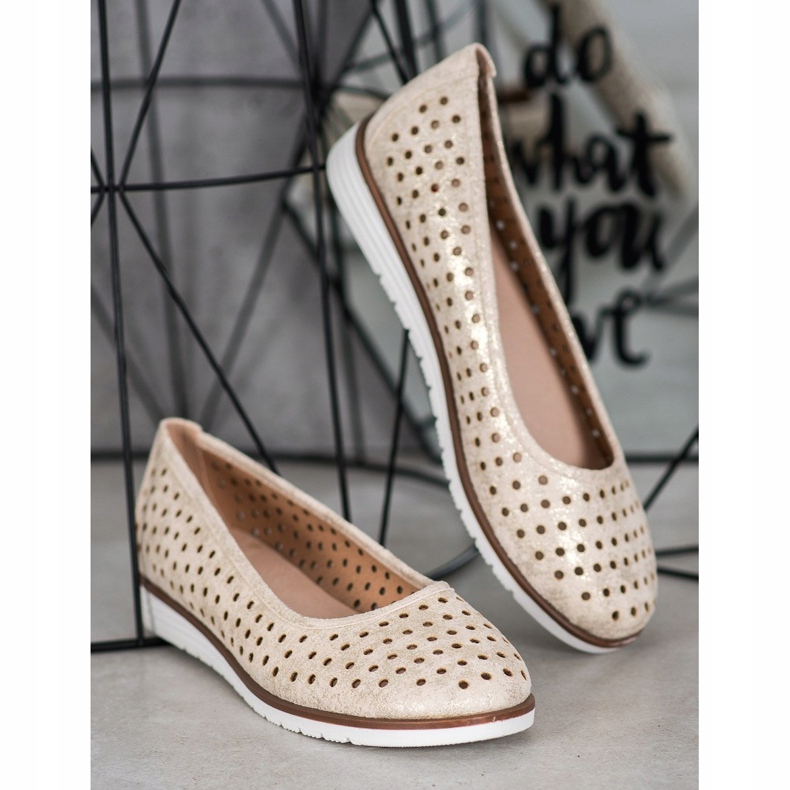 Kylie Ballerines Ajourées À Paillettes beige d'or 1