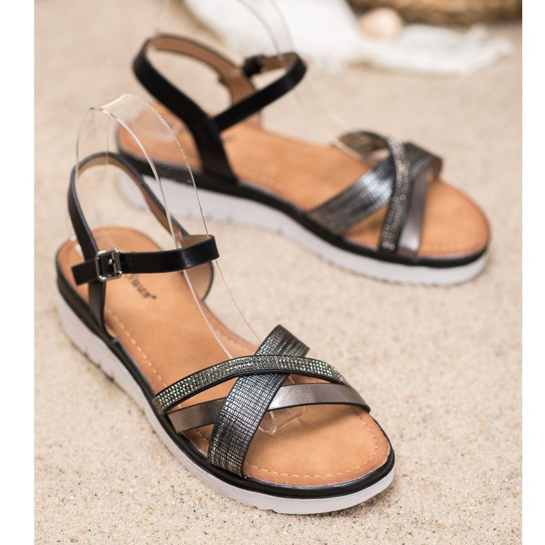 Small Swan Sandales confortables avec zircone cubique noir 1