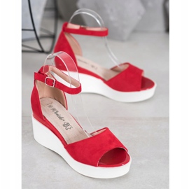 Weide Sandales en daim sur un coin blanc rouge 2