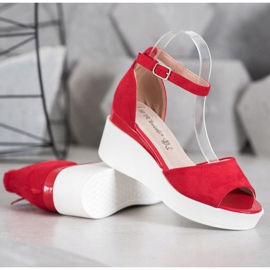 Weide Sandales en daim sur un coin blanc rouge 1