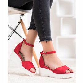 Weide Sandales en daim sur un coin blanc rouge 4