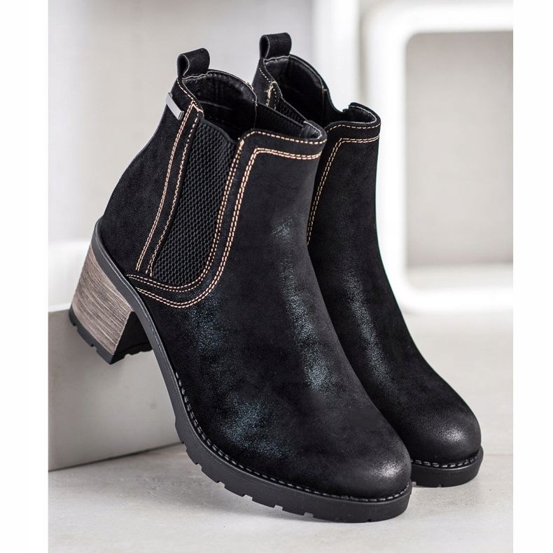 SHELOVET Bottines stylées à paillettes noir 2