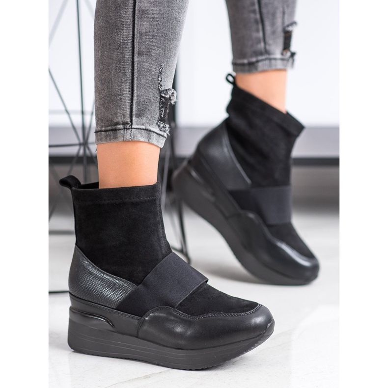 SHELOVET Bottes à enfiler à la mode noir 2
