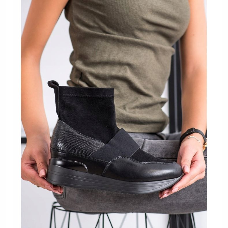 SHELOVET Bottes à enfiler à la mode le noir 1