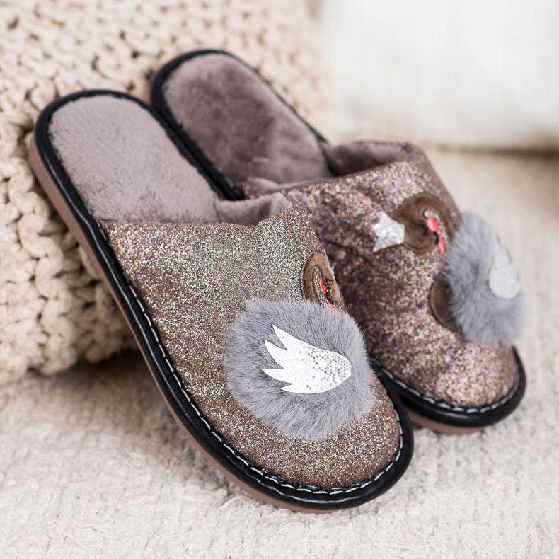 Bona Pantoufles élégantes avec application beige brun 1