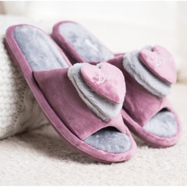 Bona Chaussons Chauds Avec Un Coeur violet gris 2