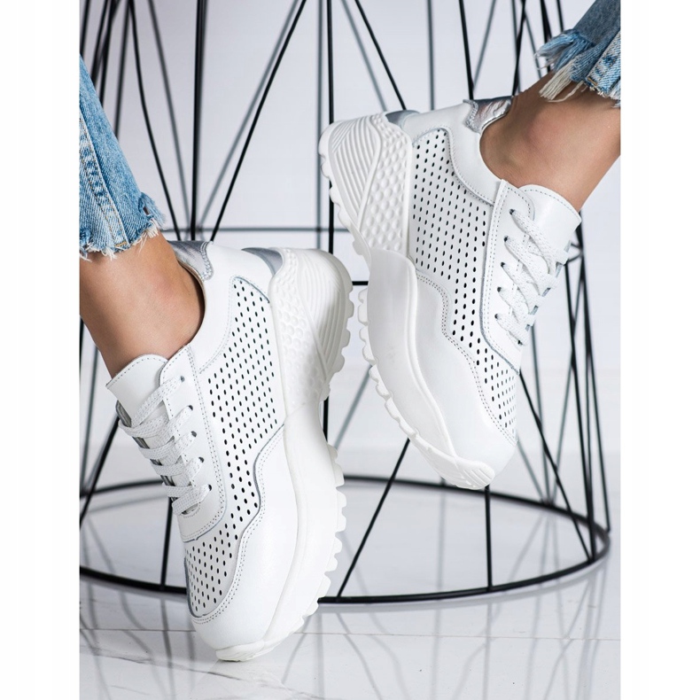 Goodin Baskets en cuir à la mode blanc 1