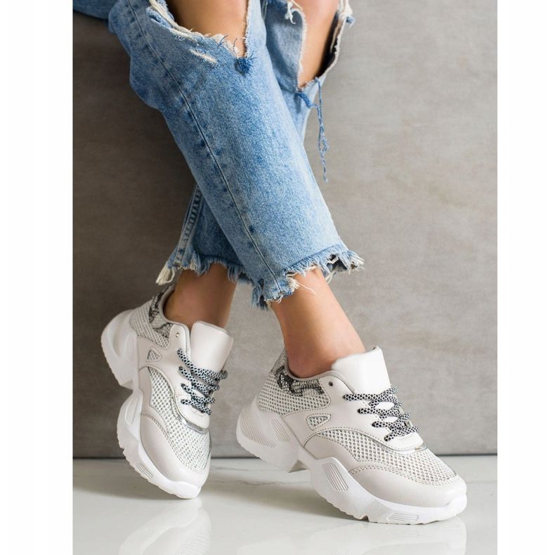 SHELOVET Baskets grises à imprimé serpent beige 1