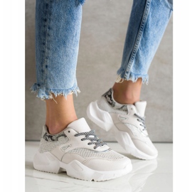 SHELOVET Baskets grises à imprimé serpent beige 2