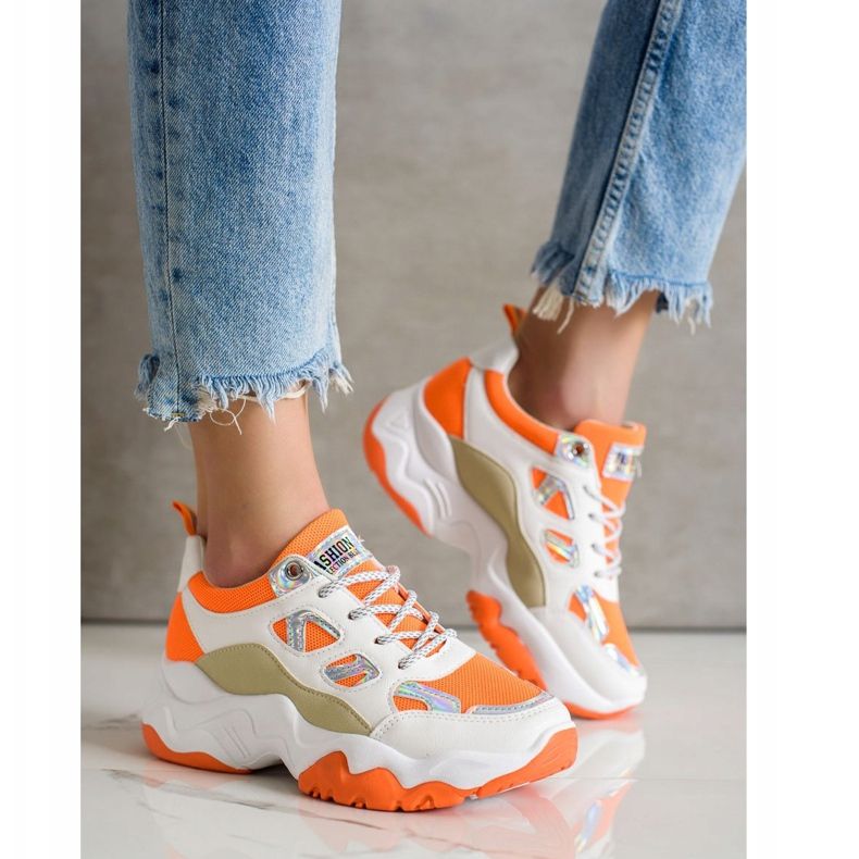 SHELOVET Baskets à lacets à la mode blanc orange multicolore 2