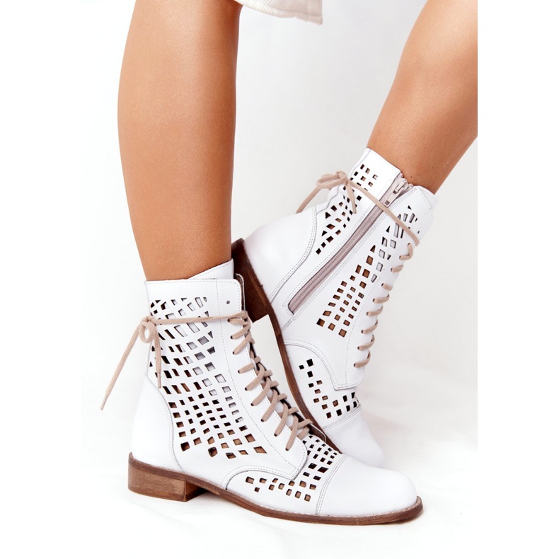 Boots cuir ajouré Nicole 2627 Blanc blanche 1
