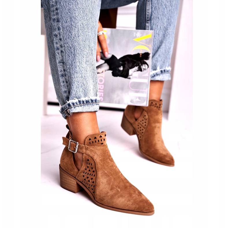 FB1 Bottines Femme Talon Haut En Daim Boucle Camel Esen brun 1