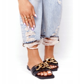 Chaussons En Cuir Avec Une Chaîne Noir French Kiss le noir d'or 3