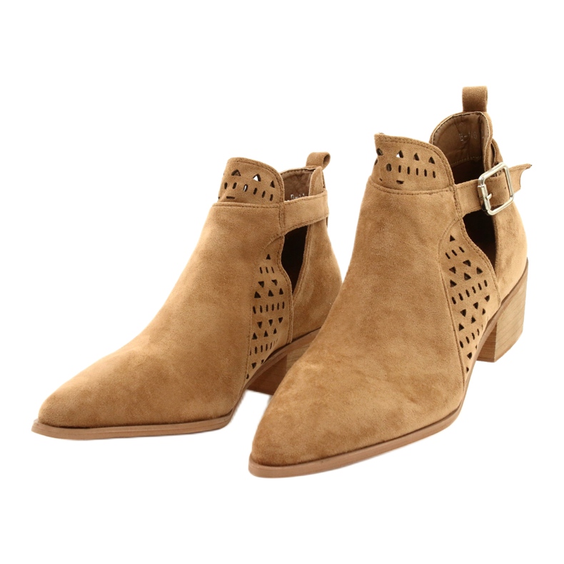 FB1 Bottines Femme Talon Haut En Daim Boucle Camel Esen brun 4