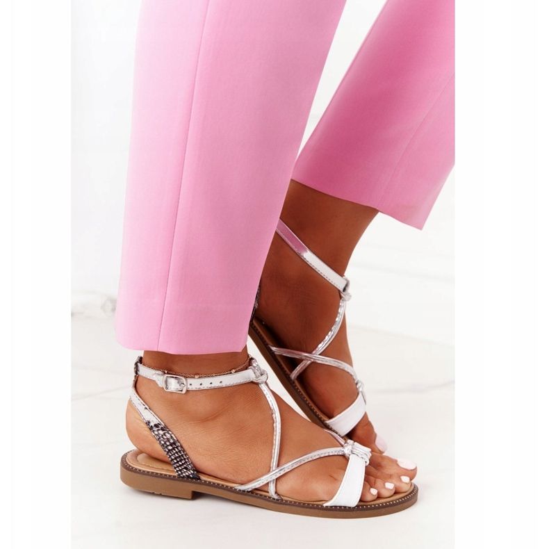 S.Barski Sandales plates S. Barski LJ281 Blanc et Argent 2