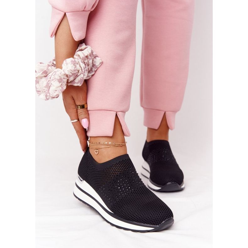 Baskets Ajourées Slip On Wedge Noir Sophia blanche le noir 1