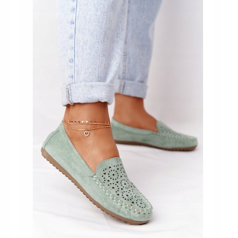 Mocassins femme Molly vert en daim 2