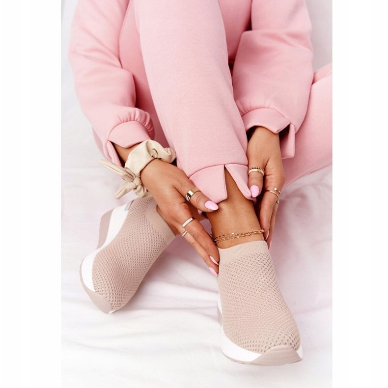 Baskets Ajourées Slip On Wedge Beige Harmony blanc 1