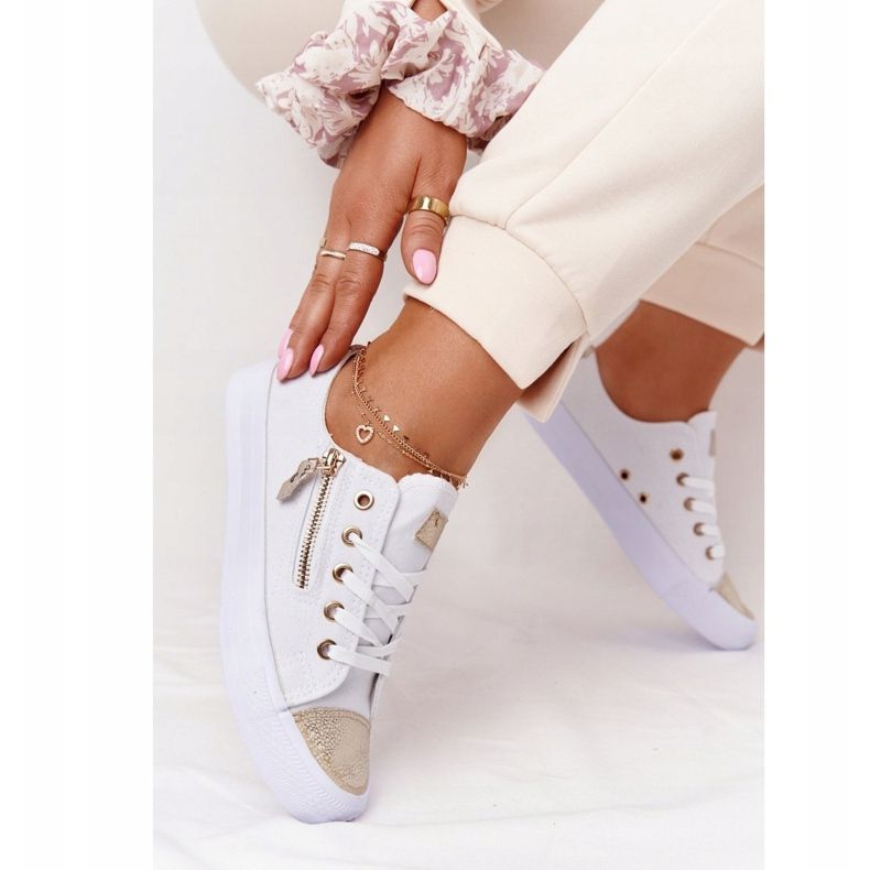 Sneakers Femme Avec Fermeture à Glissière Blanc-Or Festival blanche d'or 2