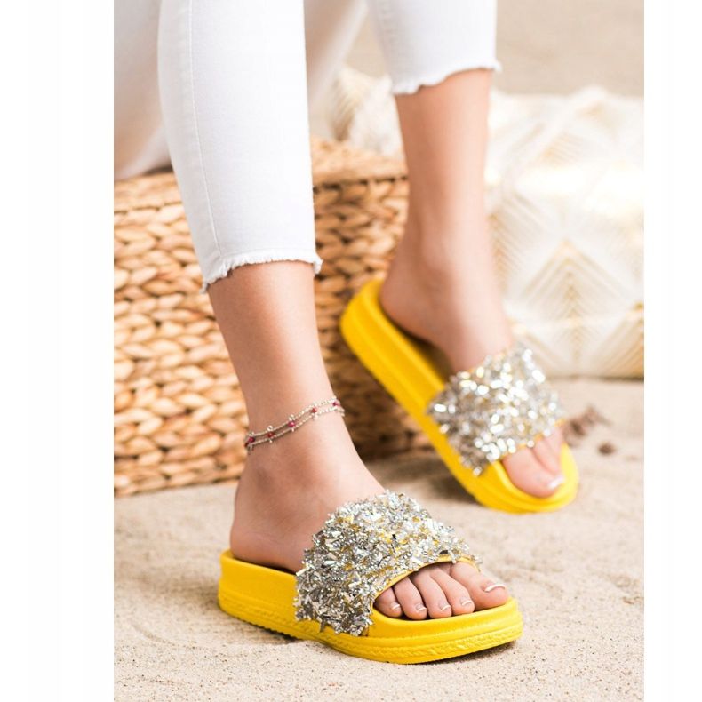 Seastar Mode pantoufles en cristal argent 2