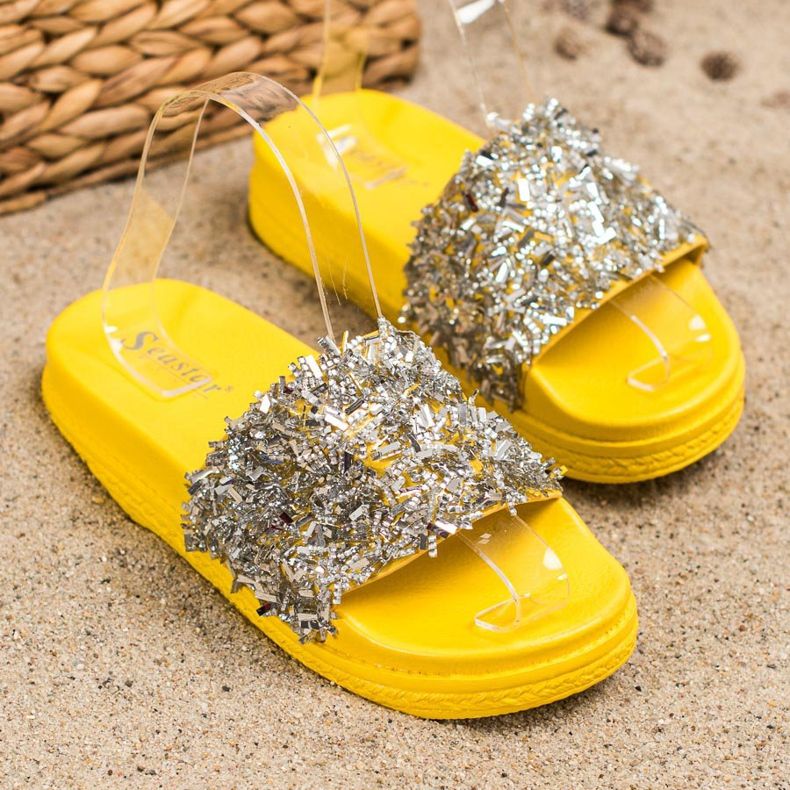 Seastar Mode pantoufles en cristal argent 1