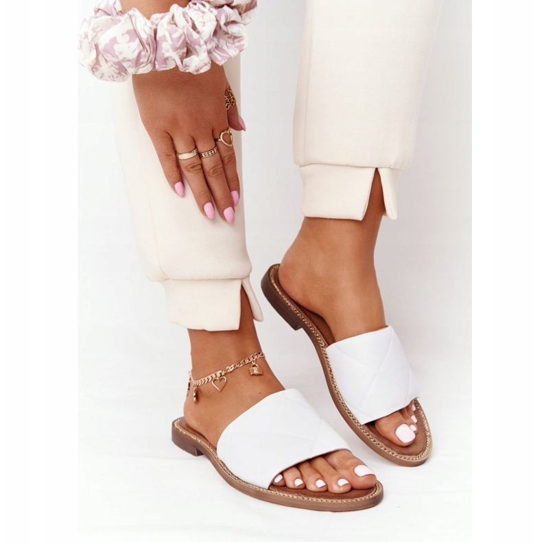 Chaussons Cuir Avec Matelassage Nicole 2650 Blanc 2