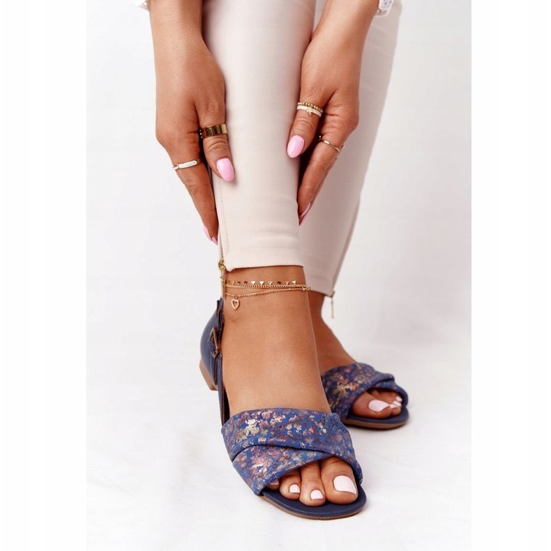 Sandales En Cuir Avec Fleurs Maciejka 04614-43 Bleu Marine d'or 1 Sandales En Cuir Avec Fleurs Maciejka 04614-43 Bleu Marine d'or 1