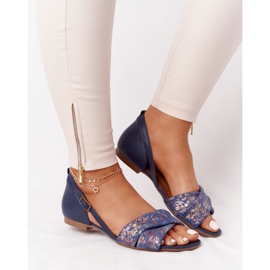 Sandales En Cuir Avec Fleurs Maciejka 04614-43 Bleu Marine doré 2