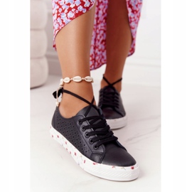 EVE Baskets En Cuir Ajouré Avec Fleurs Noir Printemps 9SP35-1002 le noir 1