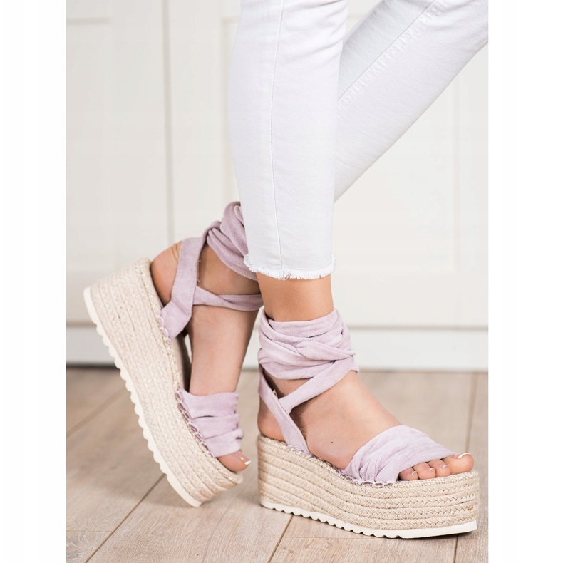 SHELOVET Sandales espadrilles nouées violet 2
