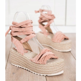 SHELOVET Sandales espadrilles nouées rose 1