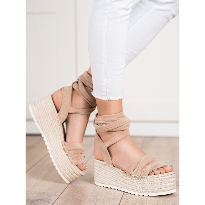 SHELOVET Sandales espadrilles nouées beige 1 SHELOVET Sandales espadrilles nouées beige 1