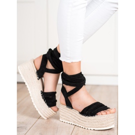 SHELOVET Sandales espadrilles nouées noir 2