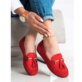 Queentina Mocassins en daim à la mode rouge 3