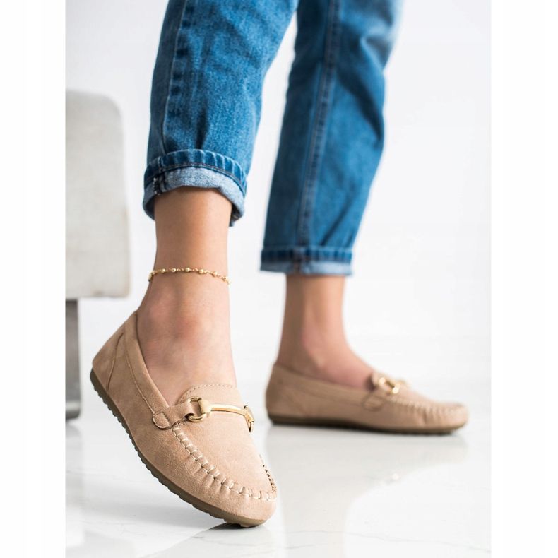 SHELOVET Mocassins en daim beige 2