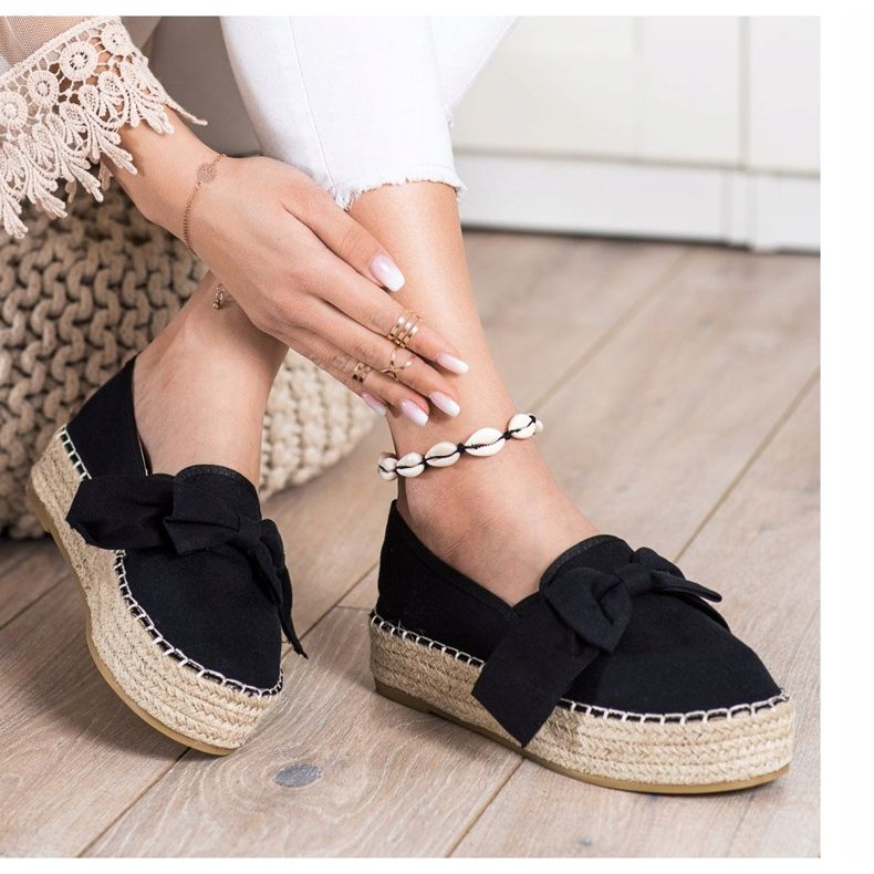 SHELOVET Espadrilles Noires Avec Nœud le noir 1