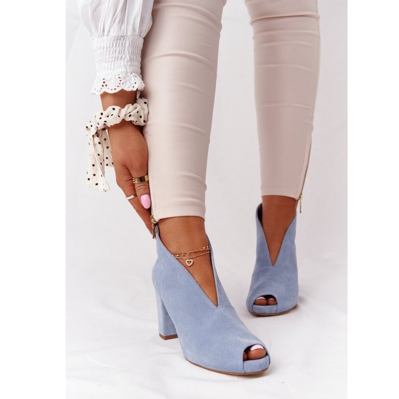 Exquisite Bottines En Daim Sur Un Poteau Avec Une Coupe Exquise 1243 Bleu 2