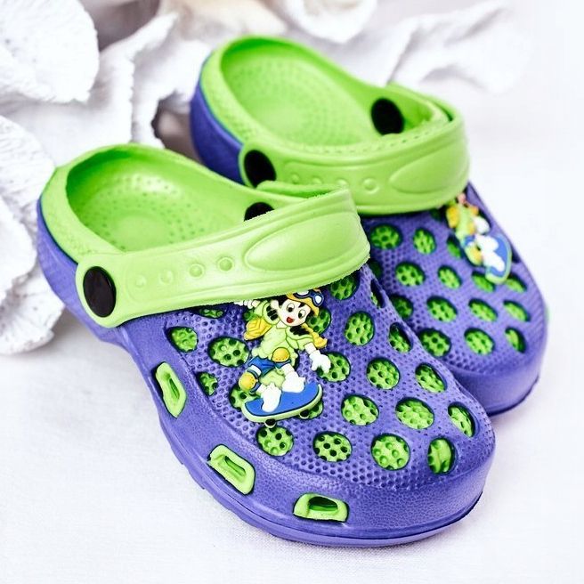 Chaussons Mousse Enfant Crocs Bleu Marine-Vert Jupiter 1