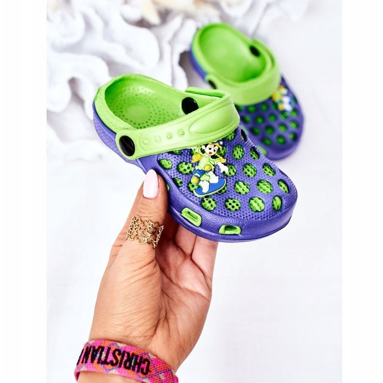 Chaussons Mousse Enfant Crocs Bleu Marine-Vert Jupiter 2