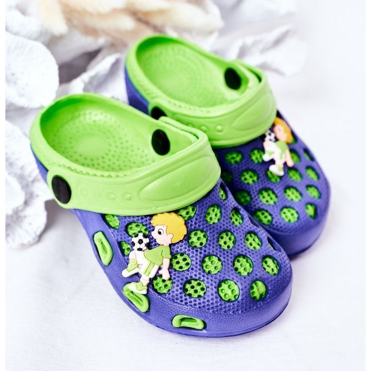 Chaussons Mousse Enfant Crocs Bleu Marine-Vert Jupiter 2