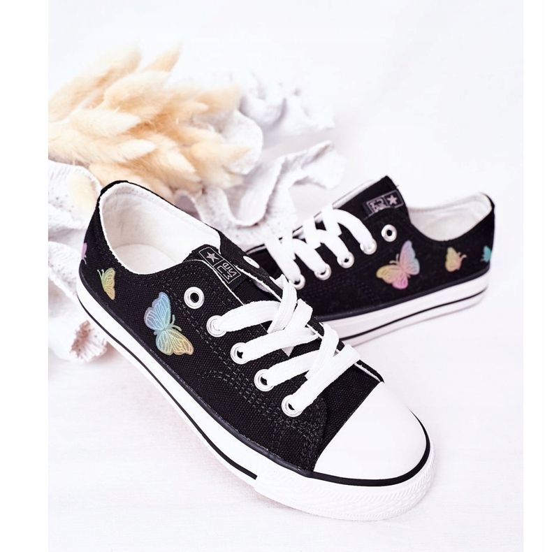 EVE Baskets noires pour enfants Fairytales avec des papillons le noir 1 EVE Baskets noires pour enfants Fairytales avec des papillons le noir 1