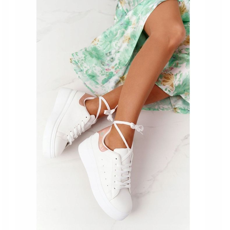 Chaussures de sport baskets sur la plate-forme blanc et or brillant doré 2