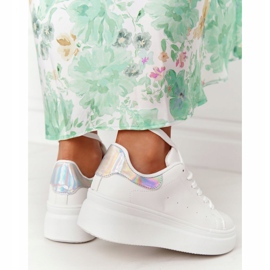 Chaussures de sport baskets sur la plate-forme blanc et argent brillant brillant blanche 2